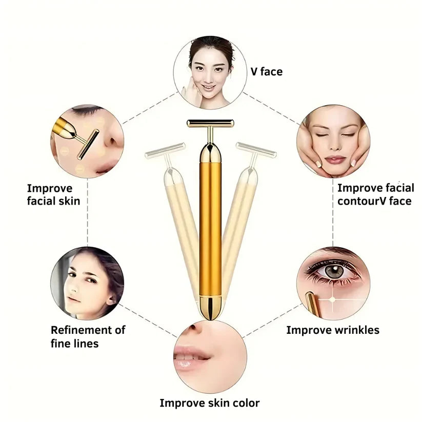 🔥 HOT SALE 🔥 24K Gold T-Shape Vibrating Face Massager 🌟50% OFF🌟🌟